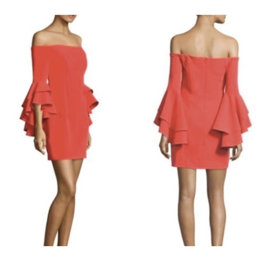 Milly Selena Red Ruffle Sleeve Off‎ The Shoulder Mini Dress 12